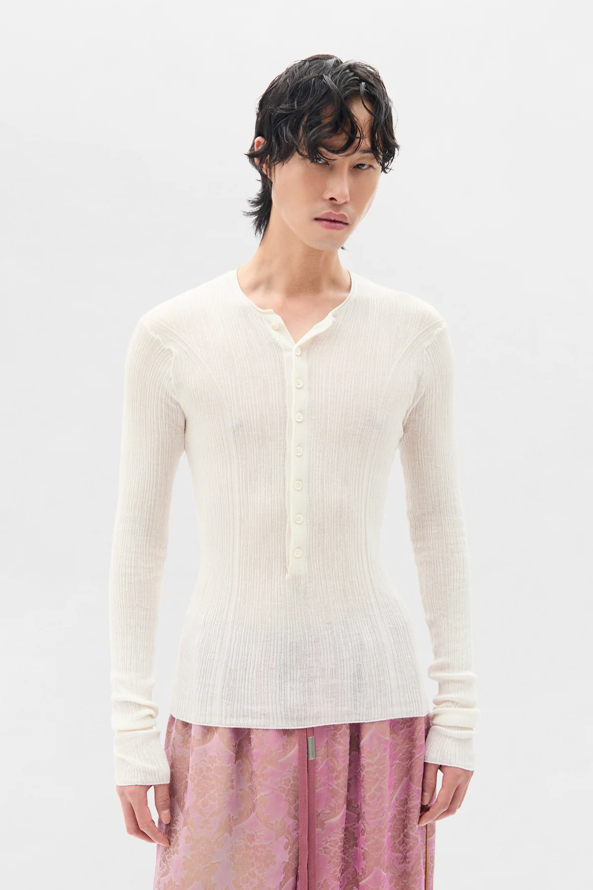Bori Creponette Rib Fitted Serafino Knit Top