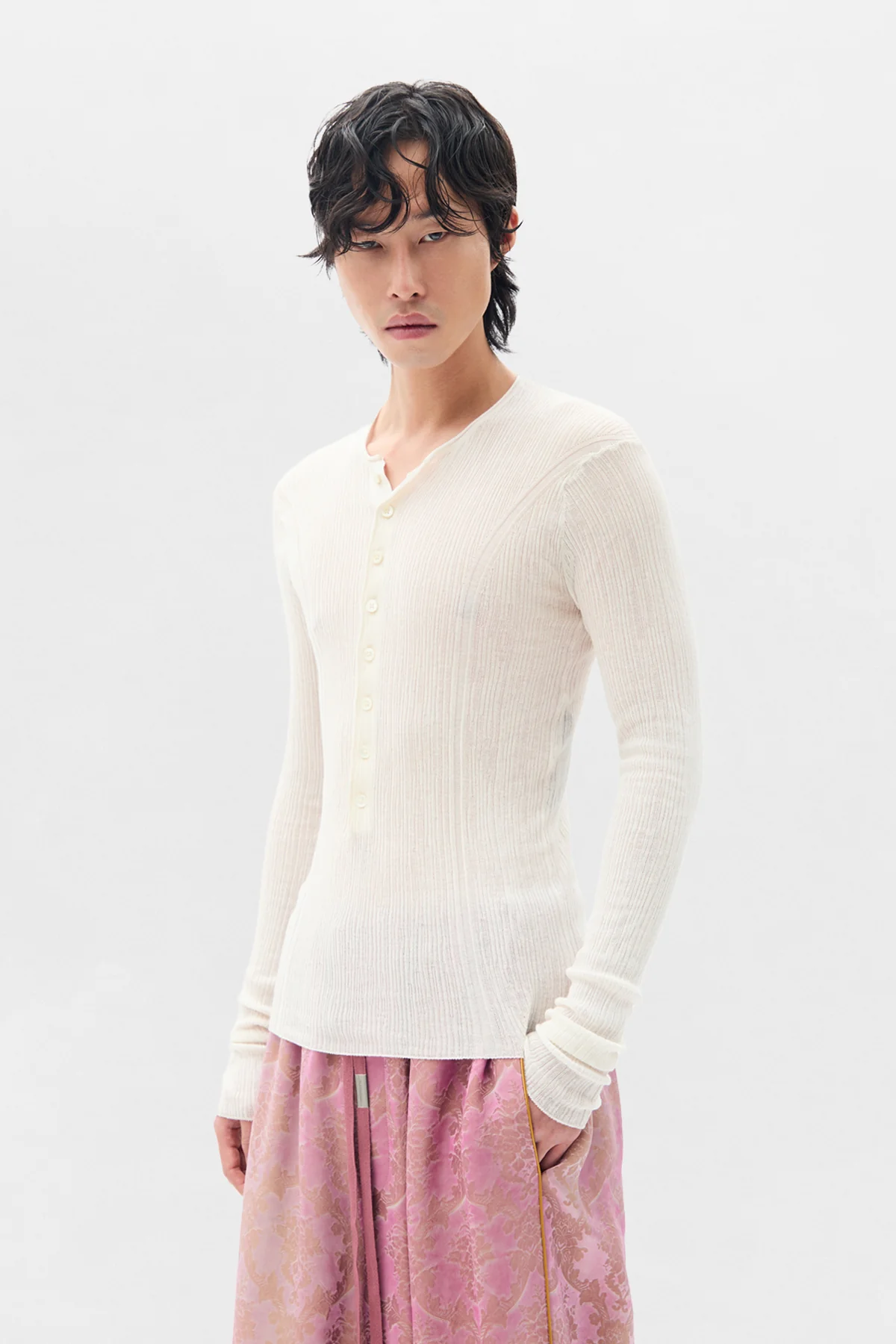 Bori Creponette Rib Fitted Serafino Knit Top - Image 2