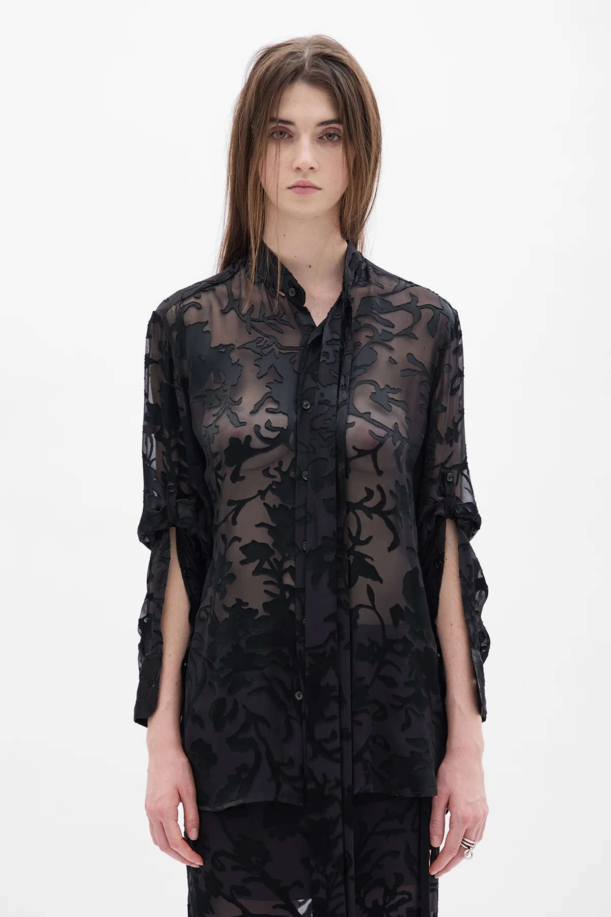 Dien Standard Collar Long Shirt with Foulard - Image 2