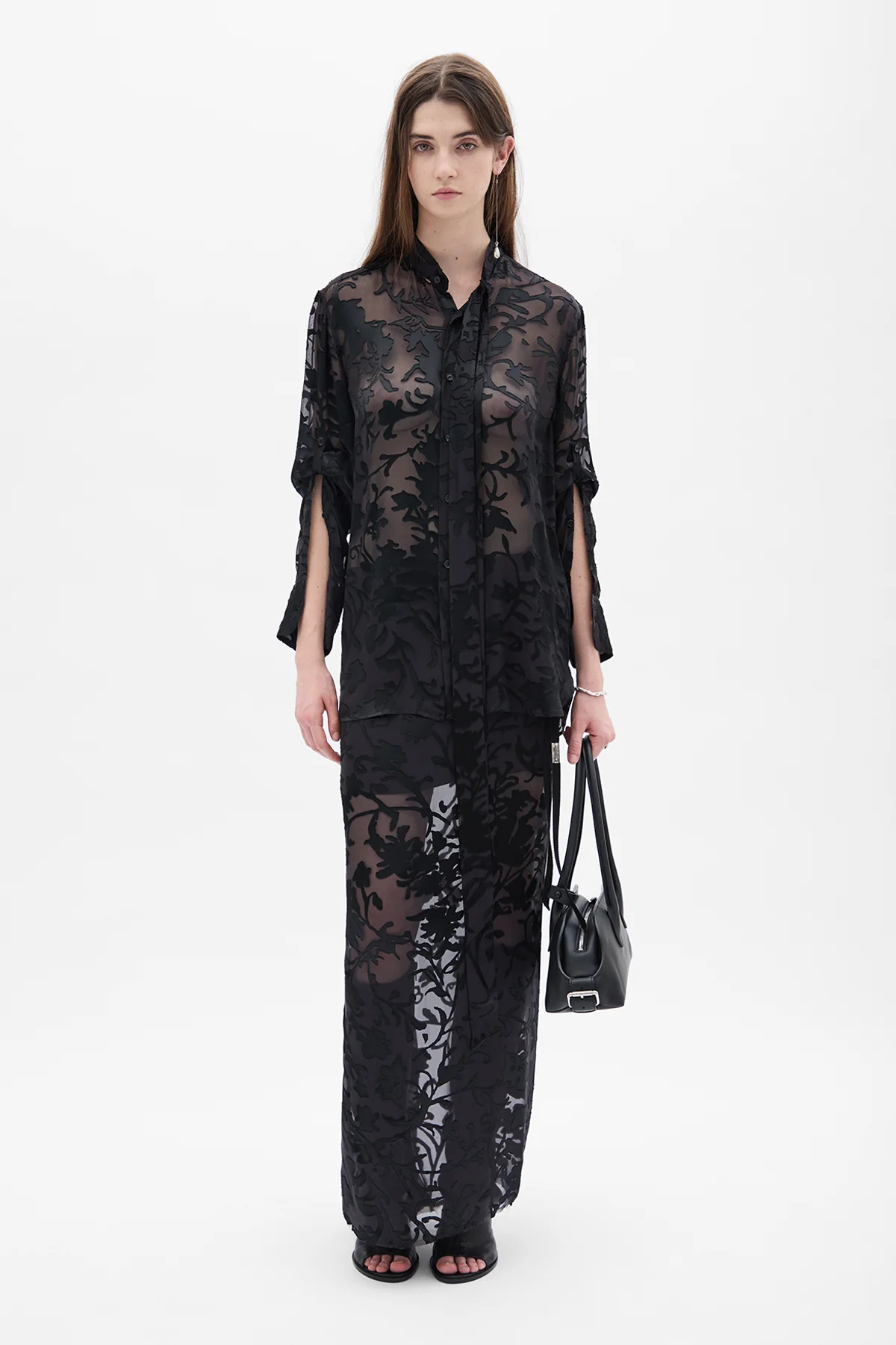 Dien Standard Collar Long Shirt with Foulard - Image 6