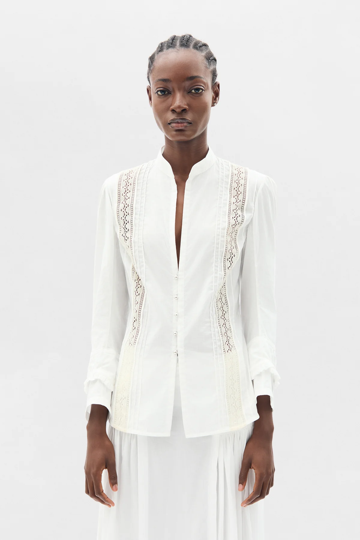 Lidy Open Front Shirt with Lace Ribbons