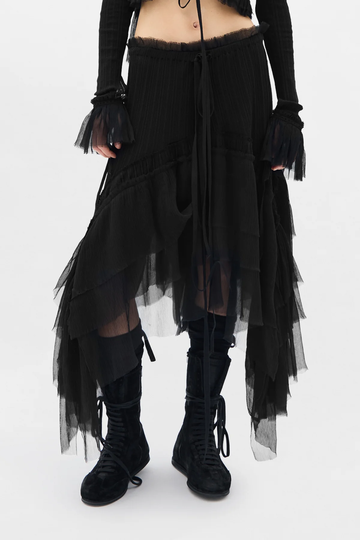 Bete Midi Skirt with Silk Creponne Ruffles