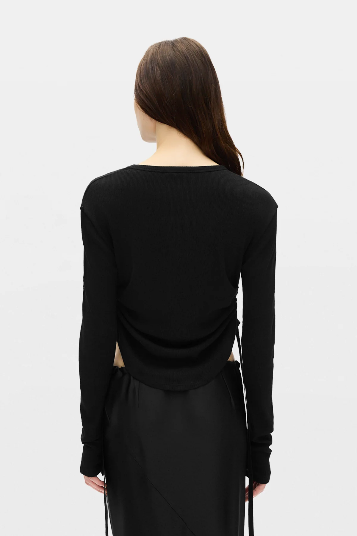 Dot Wrinkled Cropped Long Sleeves Top - Image 3